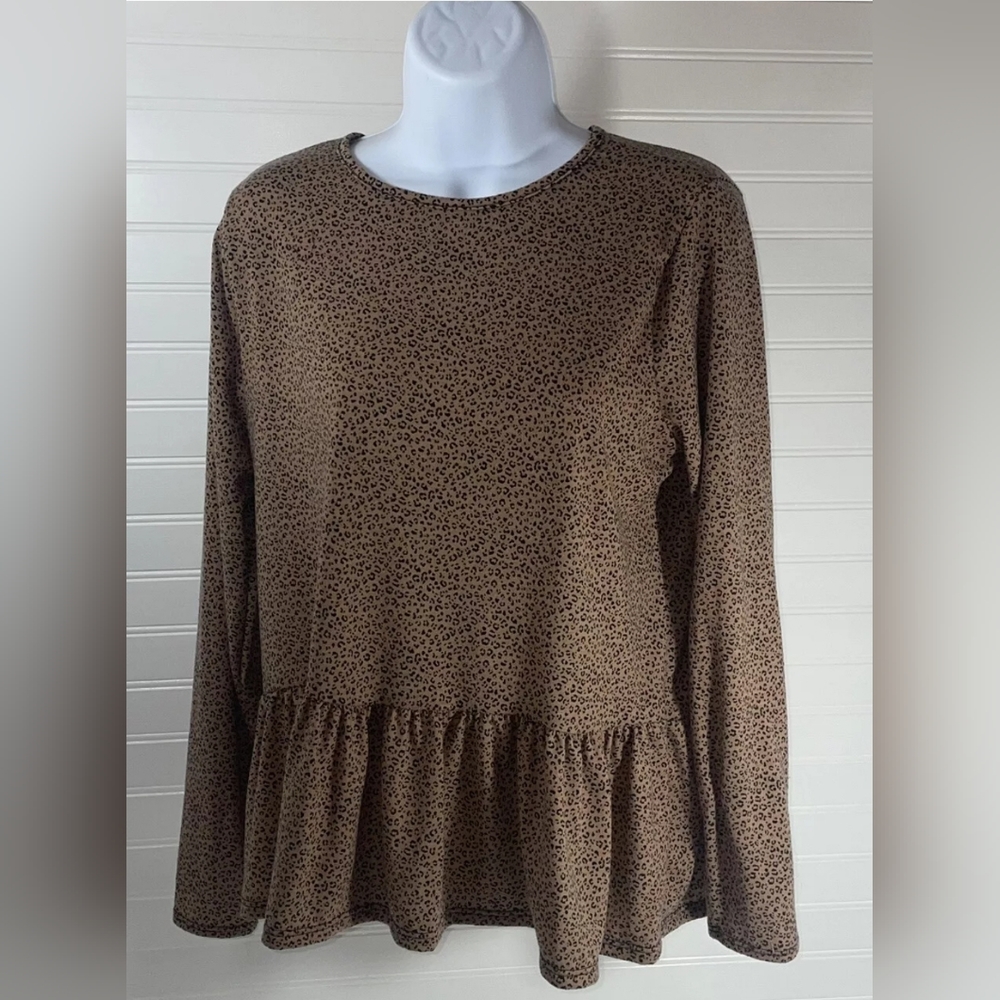 Gaze Women’s Brown Jaguar Print Long Sleeved blouse Top Sz L